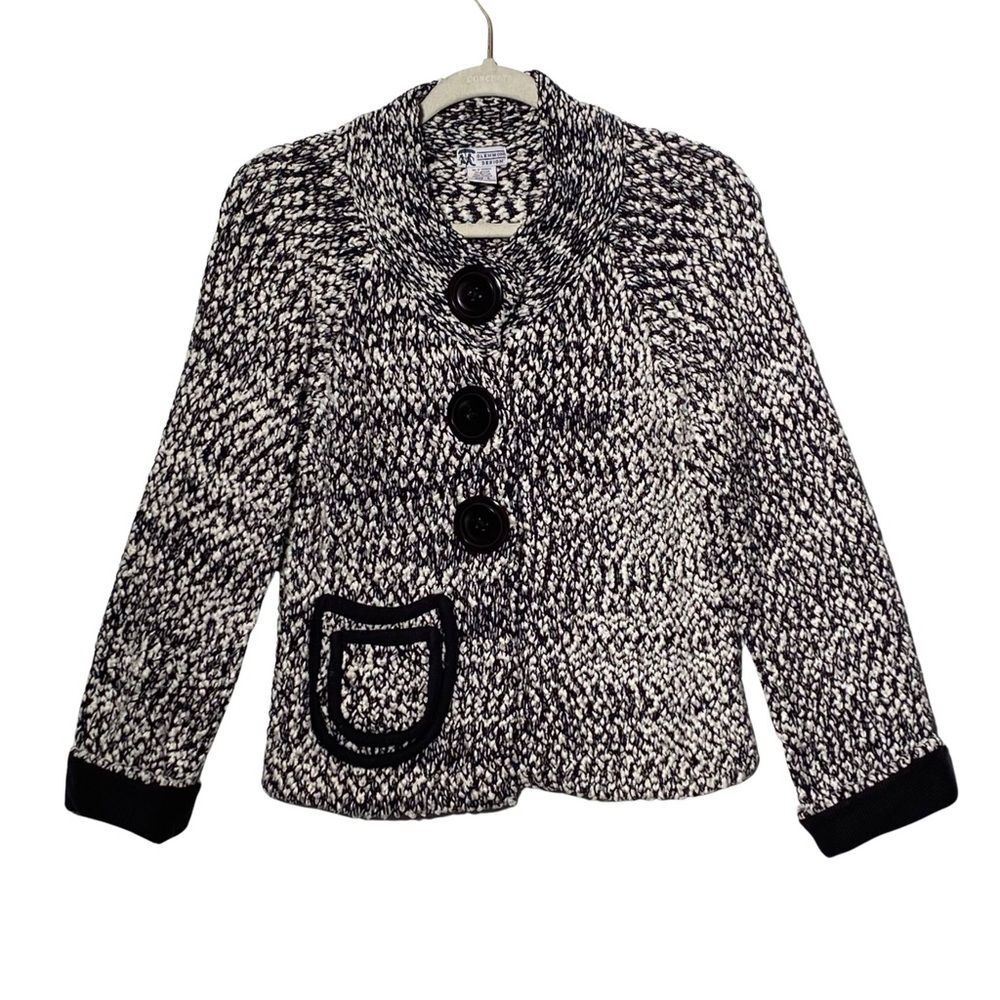 Vintage Glenmont Design Black and White Large Button Chunky Knit Cardigan Size S